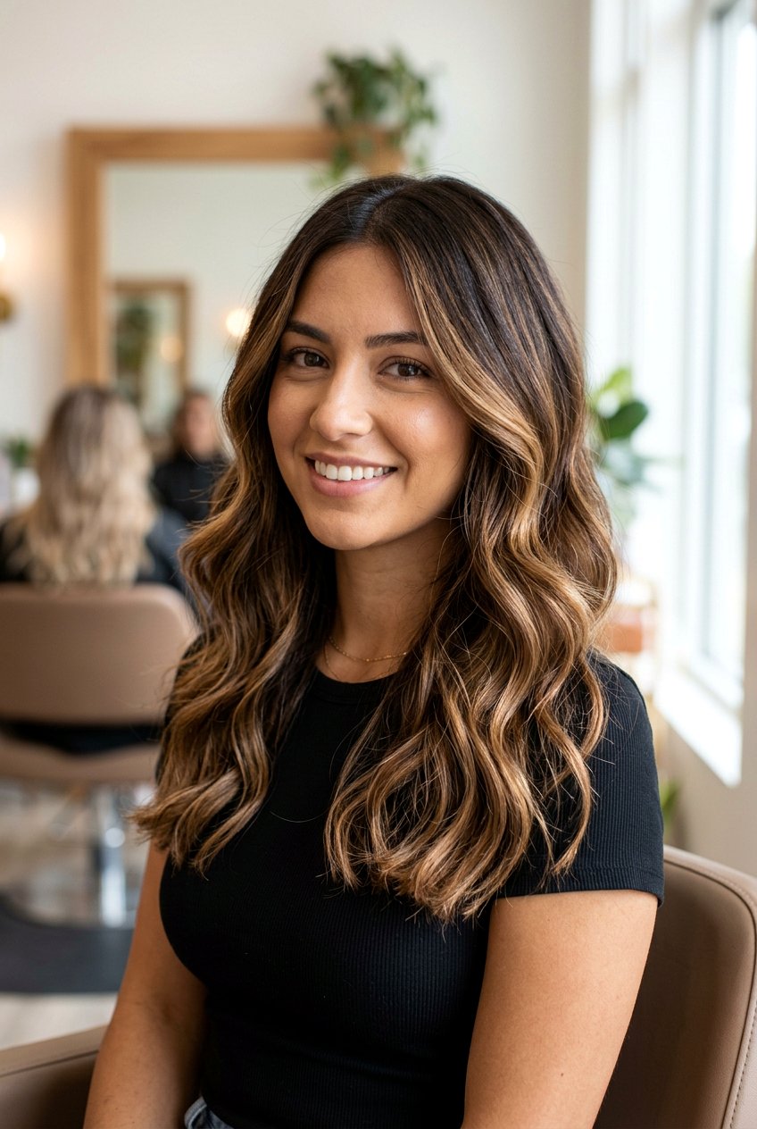 Toffee caramel balayage on dark brown hair - 20 dark brown hair with caramel balayage - 20 dark brown hair with caramel balayage