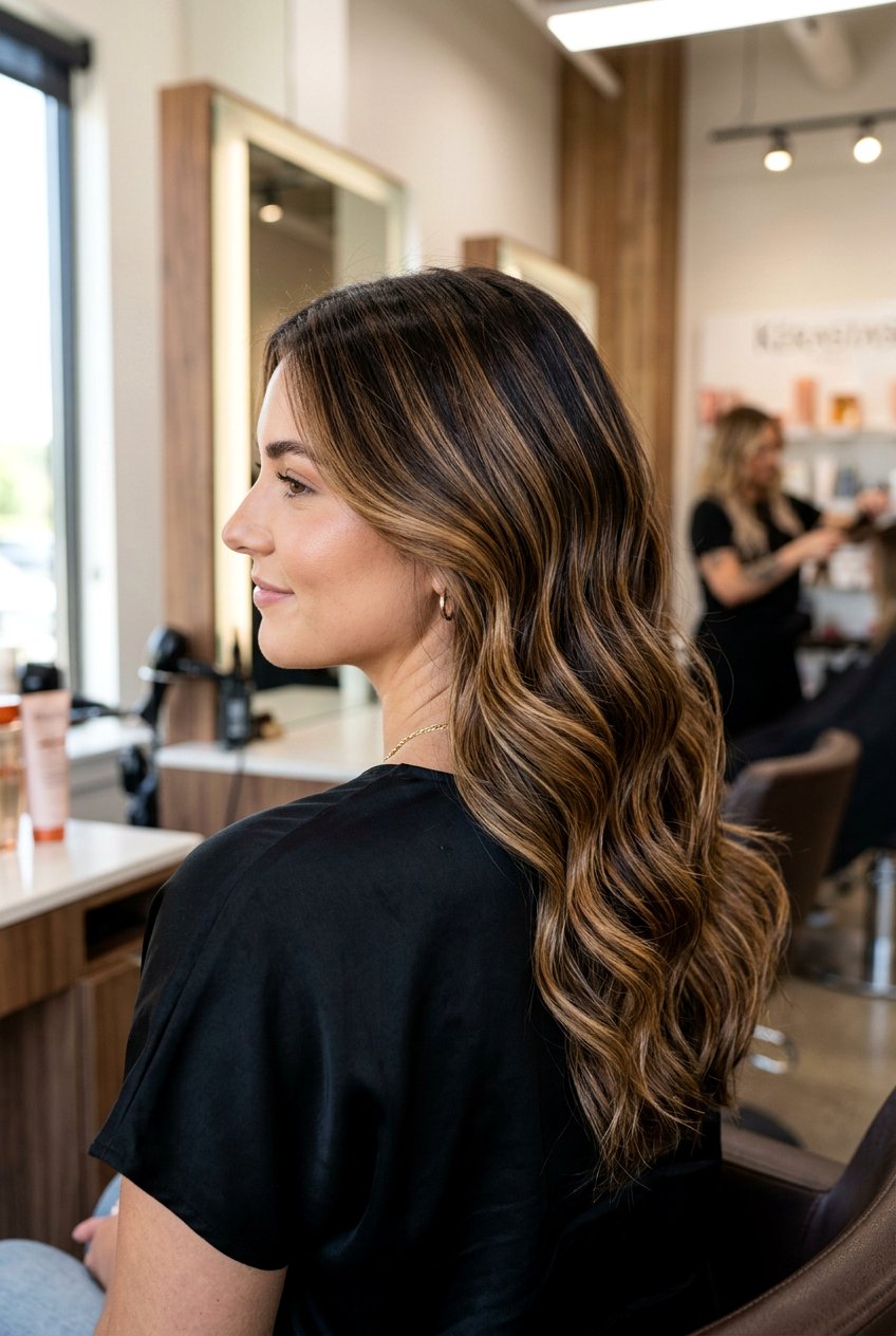 Toffee caramel highlights on dark brunette base - 20 brunette hair with caramel highlights - 20 brunette hair with caramel highlights