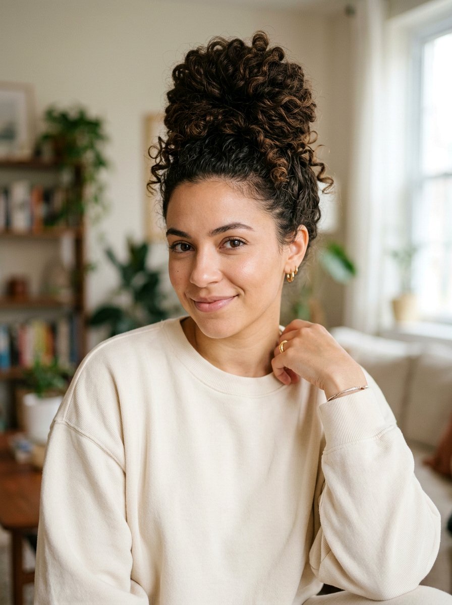 Top Knot - 20 satin bonnet hairstyles for curls - 20 satin bonnet hairstyles for curls