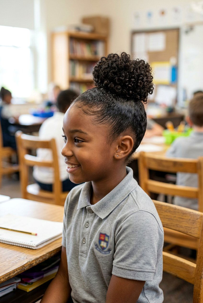 Top Knot Bun - 20 picture day hairstyle for curly hair girls - 20 picture day hairstyle for curly hair girls