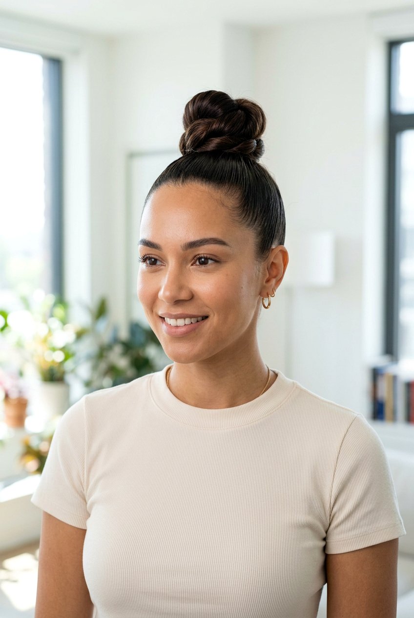 Top Knot Bun - 20 easy hairstyles for mornings - 20 easy hairstyles for mornings