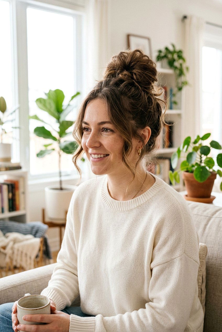 Top Knot Bun - 20 hairstyles for small forehead - 20 hairstyles for small forehead