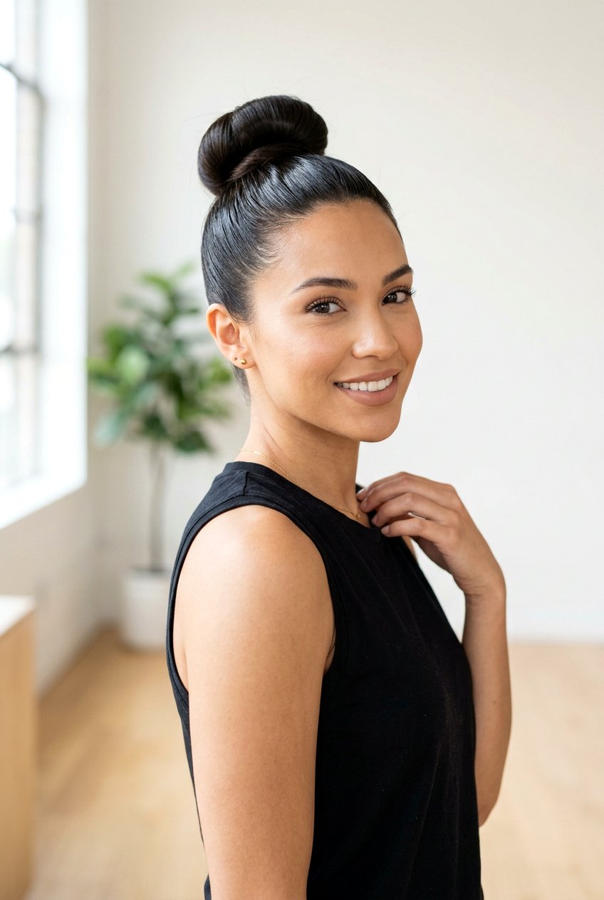 Top Knot Bun - 20 easy corporate hairstyle for long hair - 20 easy corporate hairstyle for long hair