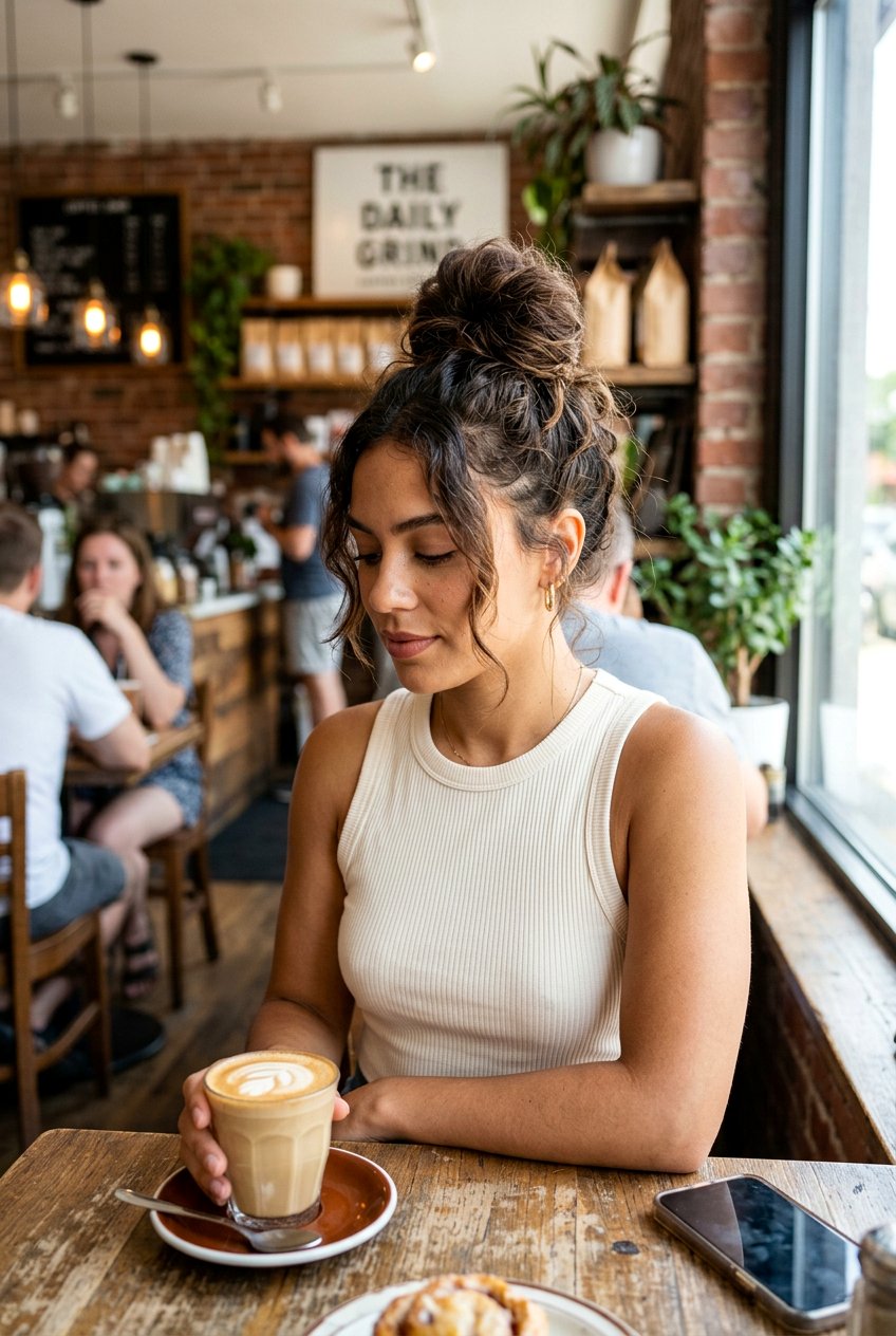Top Knot For Coffee Date - 20 coffee date hairstyles - 20 coffee date hairstyles