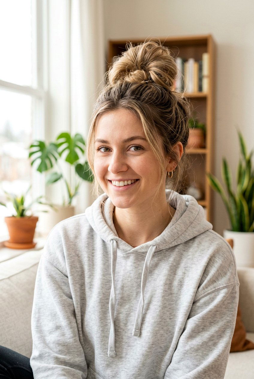 Top Knot Messy Bun - 20 messy bun for moms with thin hair - 20 messy bun for moms with thin hair