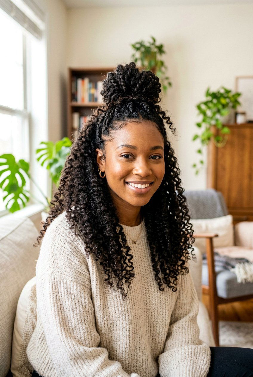 Top Knot Natural Hair Half Up Half Down - 20 natural hair half up half down styles - 20 natural hair half up half down styles