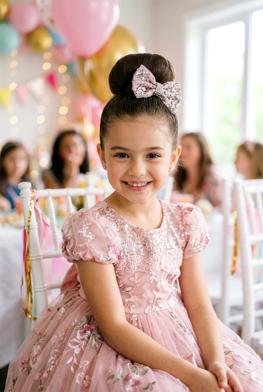 Top Knot With Bow Clip - 20 bow hairstyle for little girls - 20 bow hairstyle for little girls