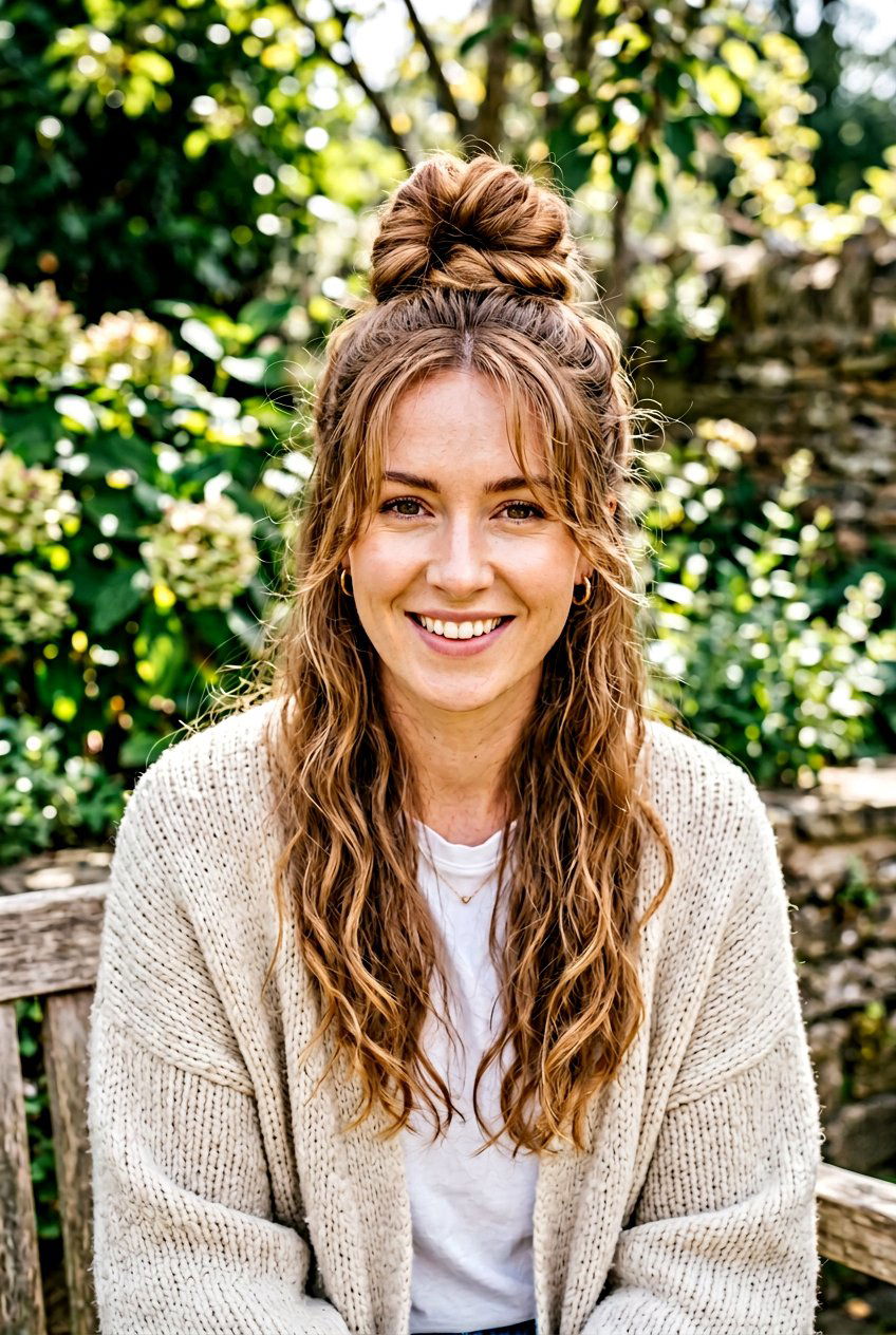 Top Knot With Face Framing Pieces - 20 first day of college hairstyle - 20 first day of college hairstyle