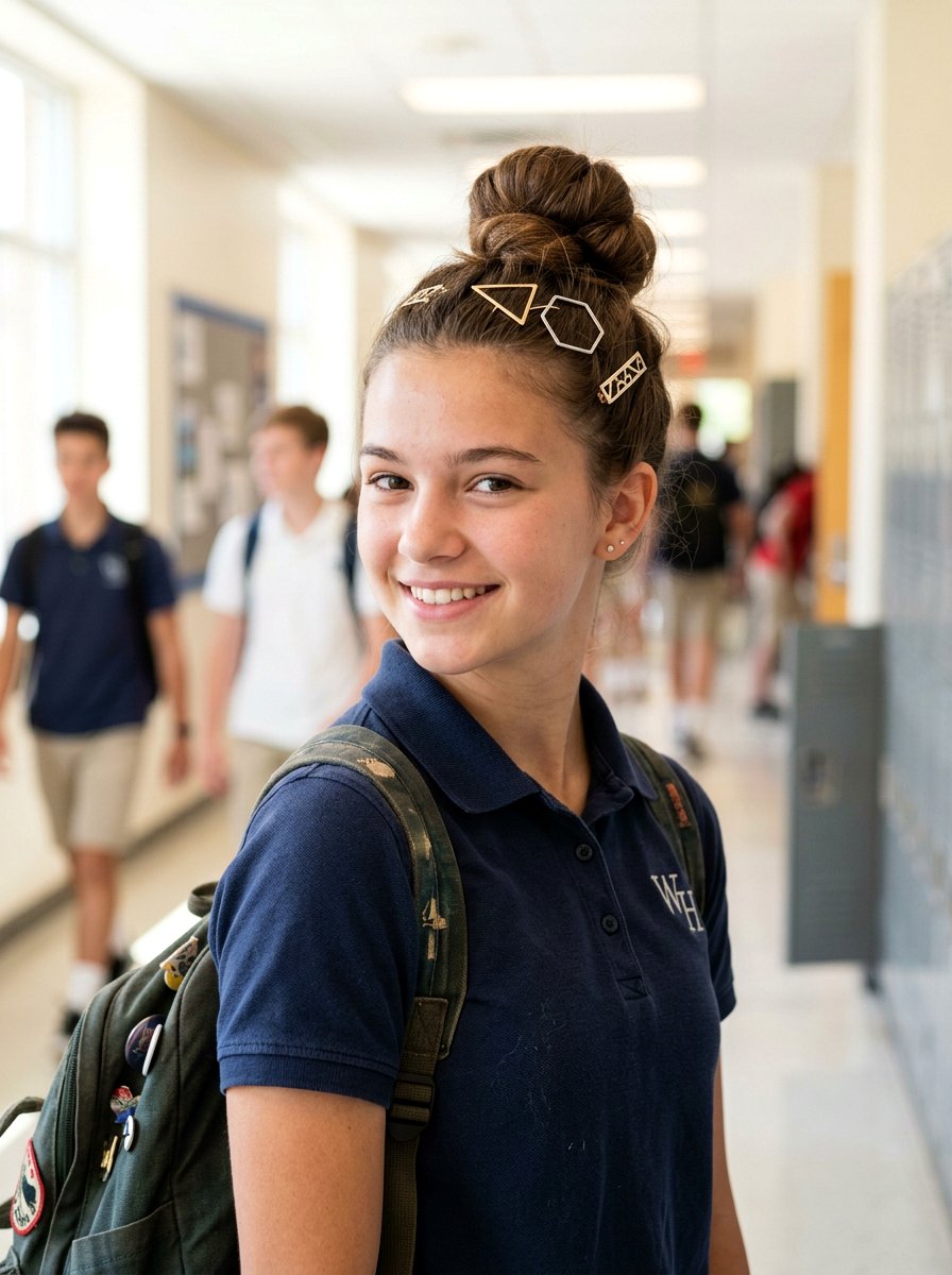 Top Knot With Sliding Clips - 20 simple school hairstyle with clips - 20 simple school hairstyle with clips