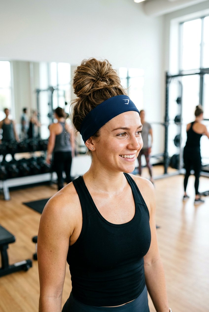 Top Knot With Sporty Headband - 20 headband hairstyles - 20 headband hairstyles