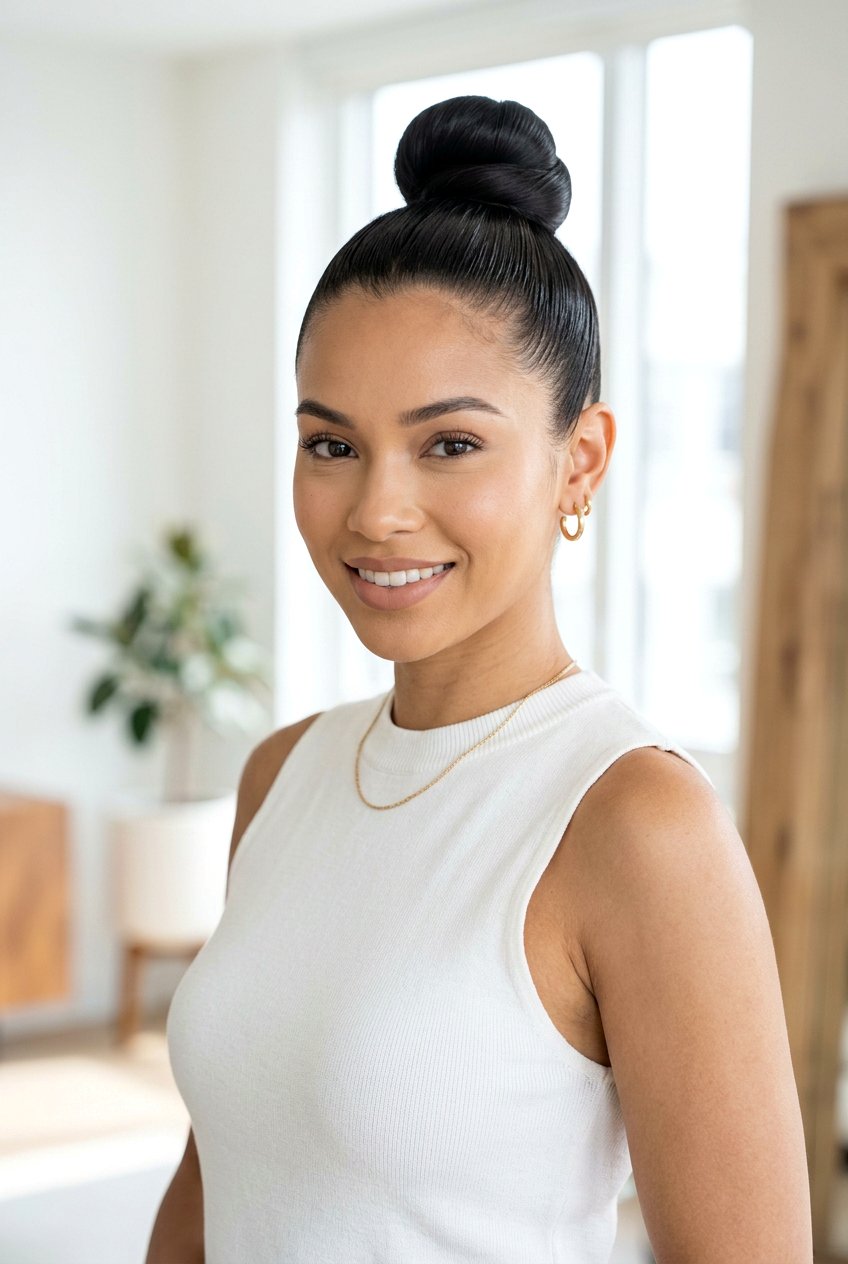 Top Knot with Straight Hair - 20 no braid hairstyles - 20 no braid hairstyles