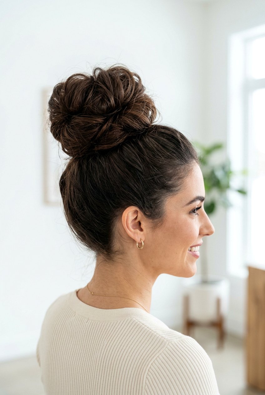 Top knot bun - 20 back to school hairstyles for long hair - 20 back to school hairstyles for long hair