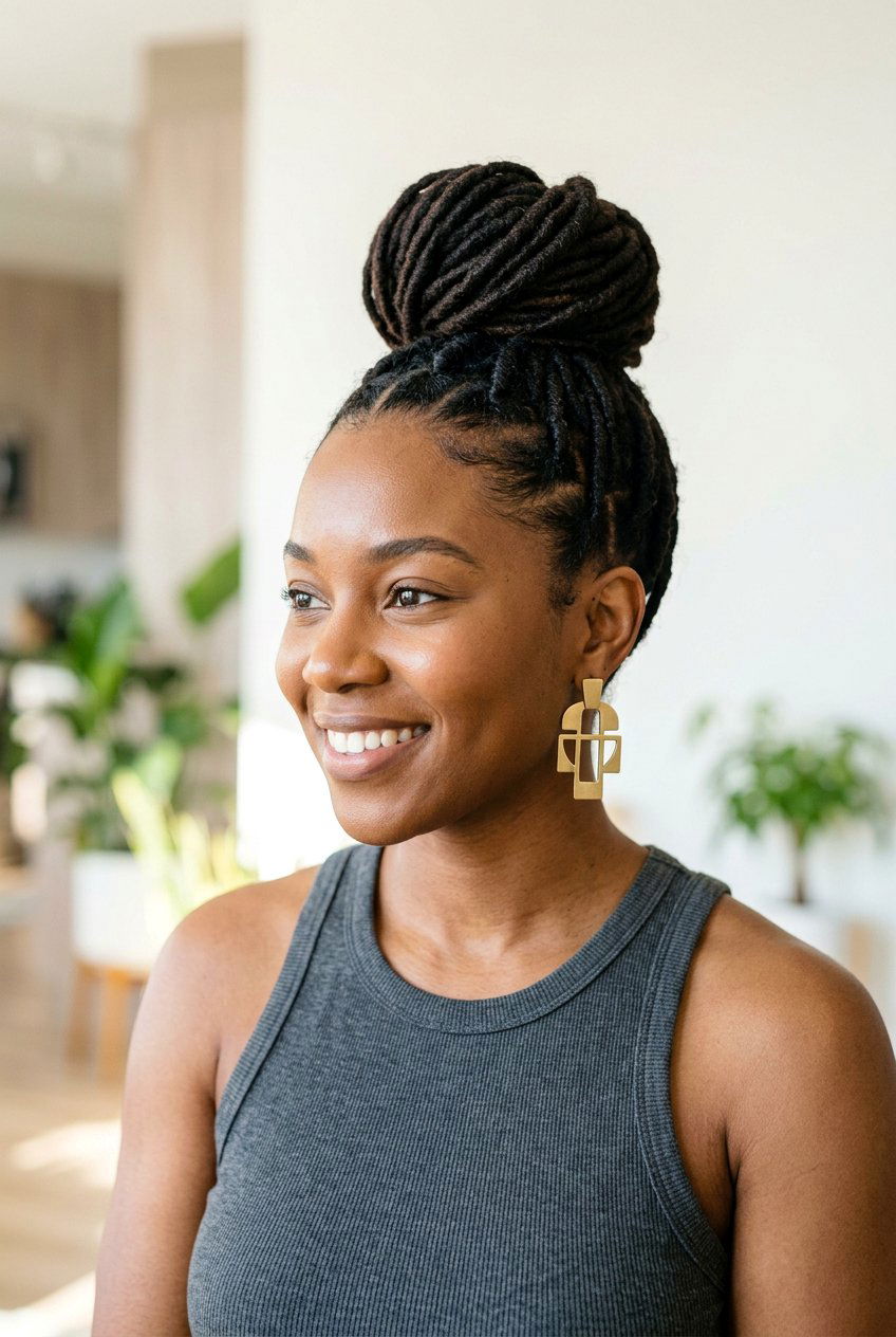 Top knot loc bun - 20 loc bun hairstyles - 20 loc bun hairstyles