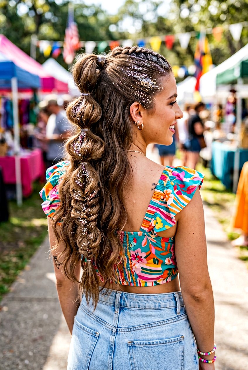 Topsy Tail Braid Ponytail With Glitter Gel - 20 festival braid ponytail with glitter - 20 festival braid ponytail with glitter