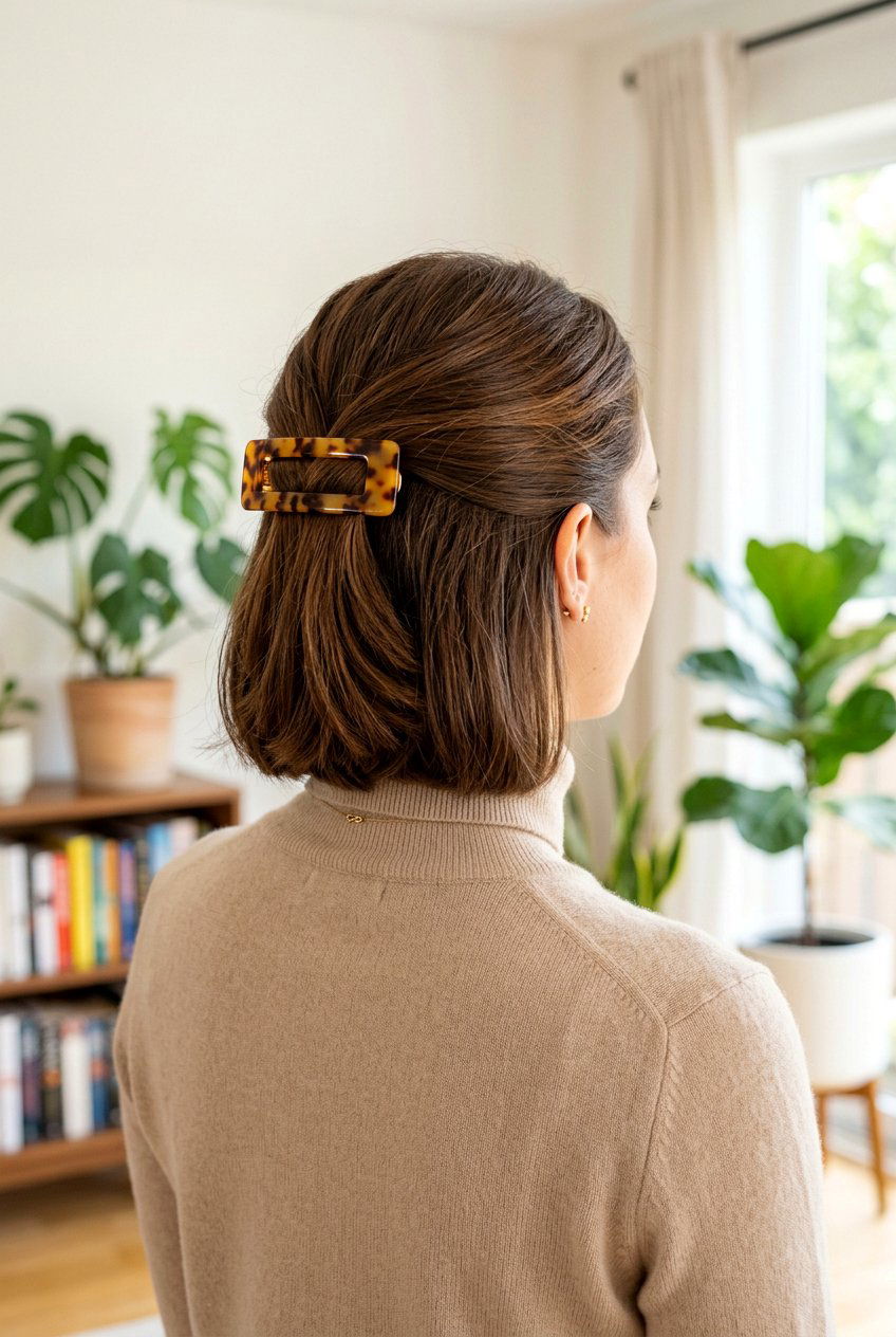 Tortoise Shell Barrette Half Up - 20 barrette half up hairstyle - 20 barrette half up hairstyle