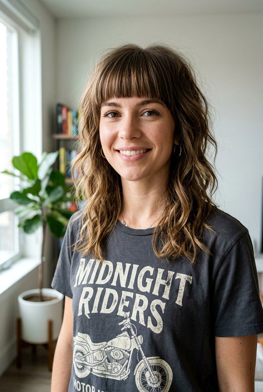 Tousled Medium Layers With Blunt Bangs - 20 low maintenance medium haircut with bangs - 20 low maintenance medium haircut with bangs