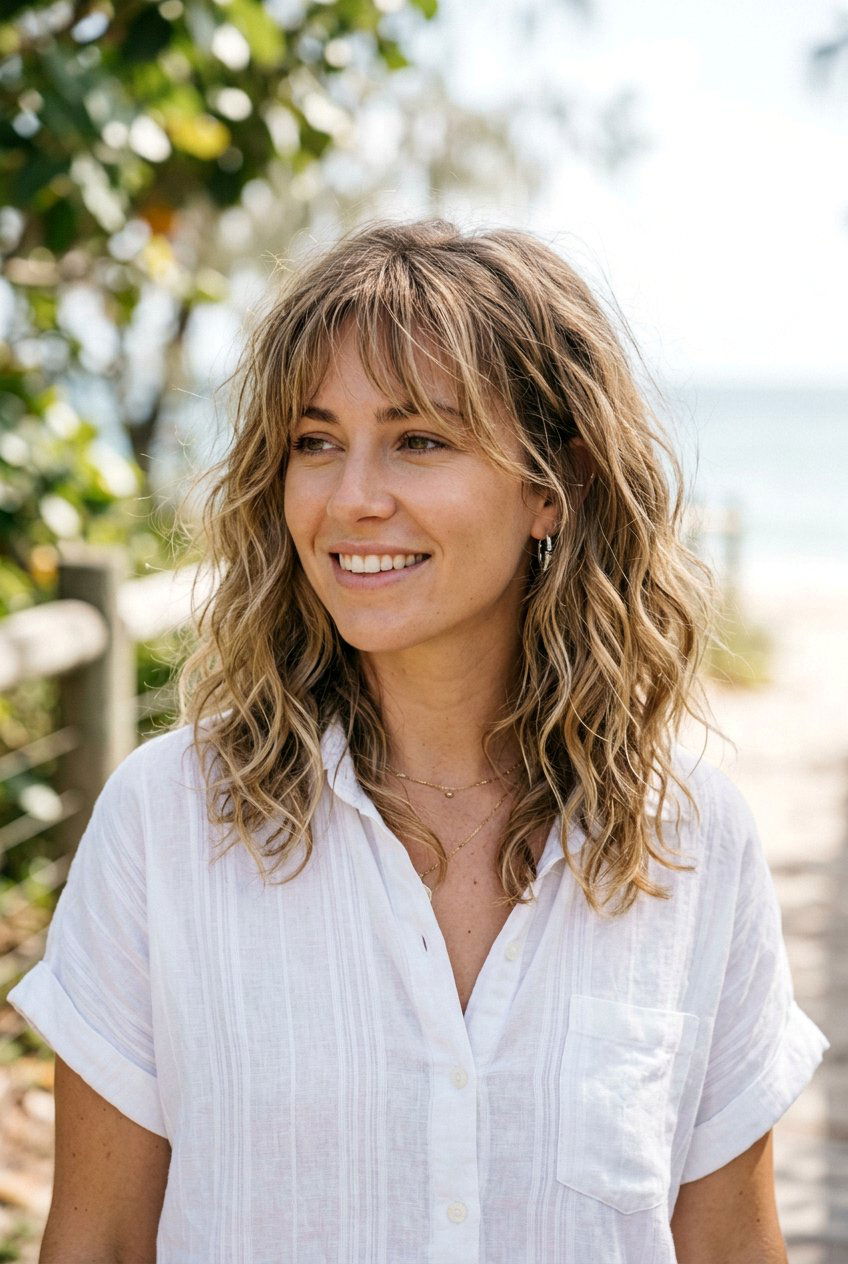 Tousled Shoulder Length Haircut With Wispy Bangs - 20 shoulder length haircut with wispy bangs - 20 shoulder length haircut with wispy bangs