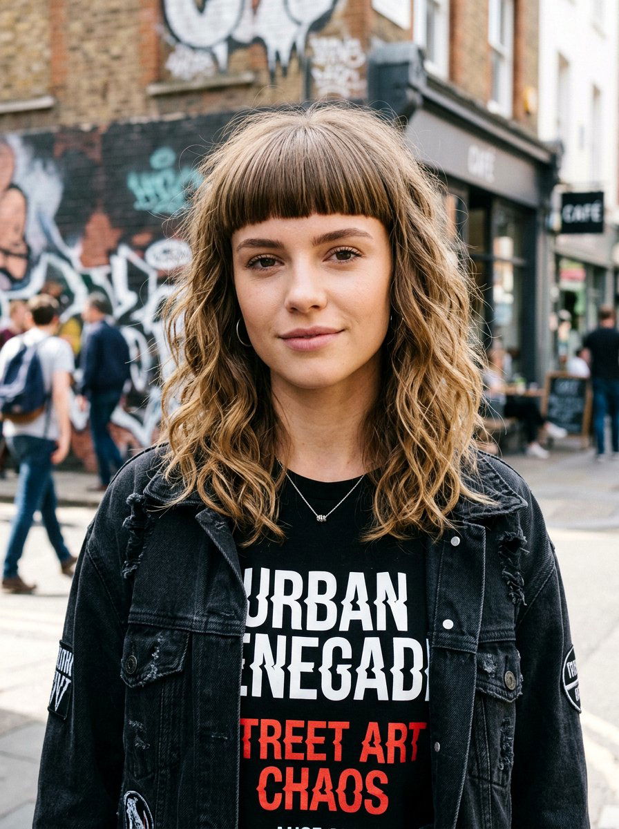 Tousled Waves With Blunt Bangs - 20 simple hairstyle for long layers and bangs - 20 simple hairstyle for long layers and bangs