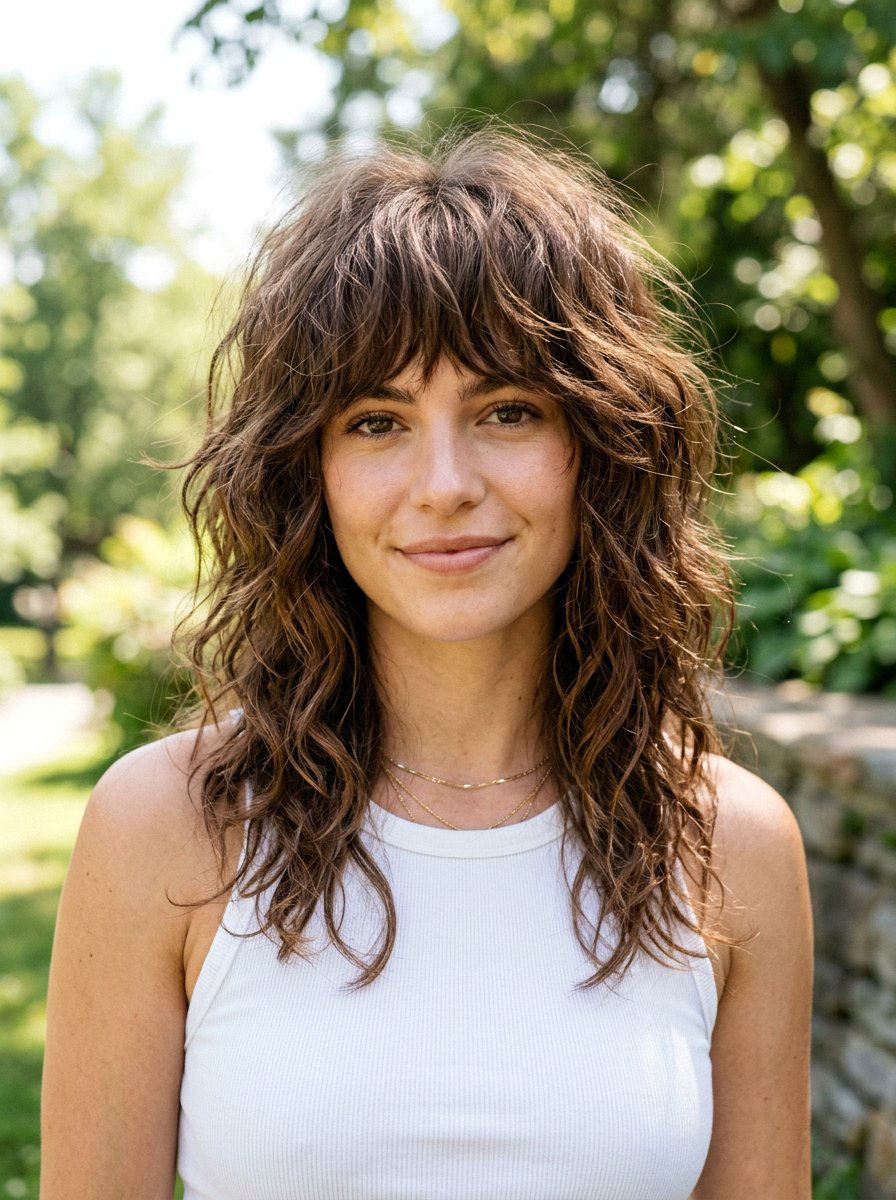 Tousled Wavy Wolf Cut With Fringe - 20 wavy wolf cut for mature women - 20 wavy wolf cut for mature women