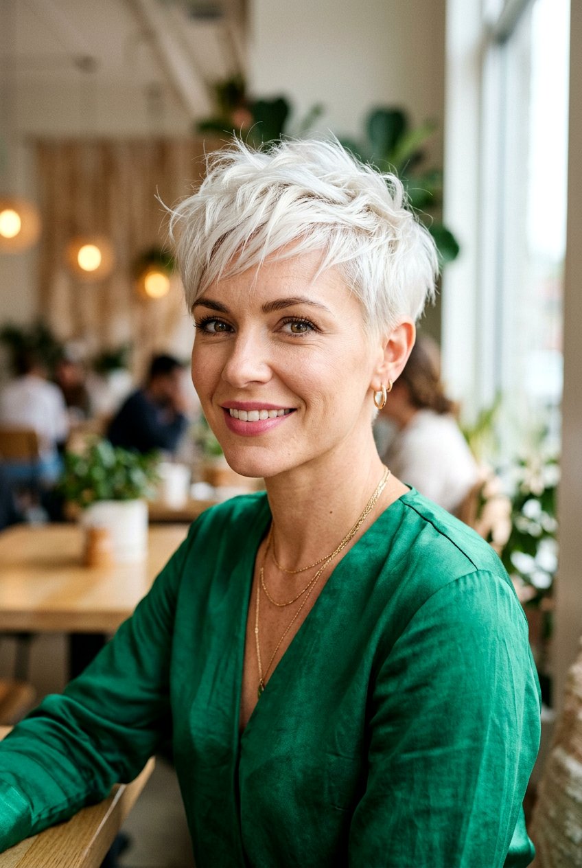Tousled White Blonde Pixie - 20 classic pixie for mature women - 20 classic pixie for mature women