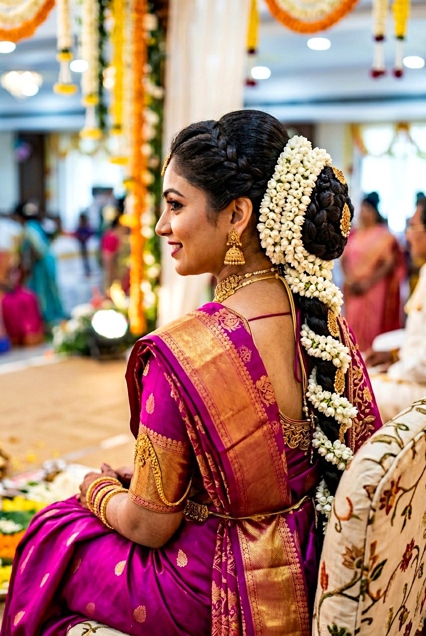 Traditional Braided Bun With Gajra And Dupatta - 20 bridal hairstyles with dupatta - 20 bridal hairstyles with dupatta