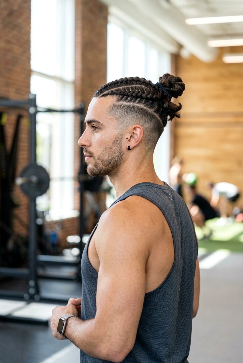 Tri Braid Man Bun - 20 braided man bun hairstyle - 20 braided man bun hairstyle