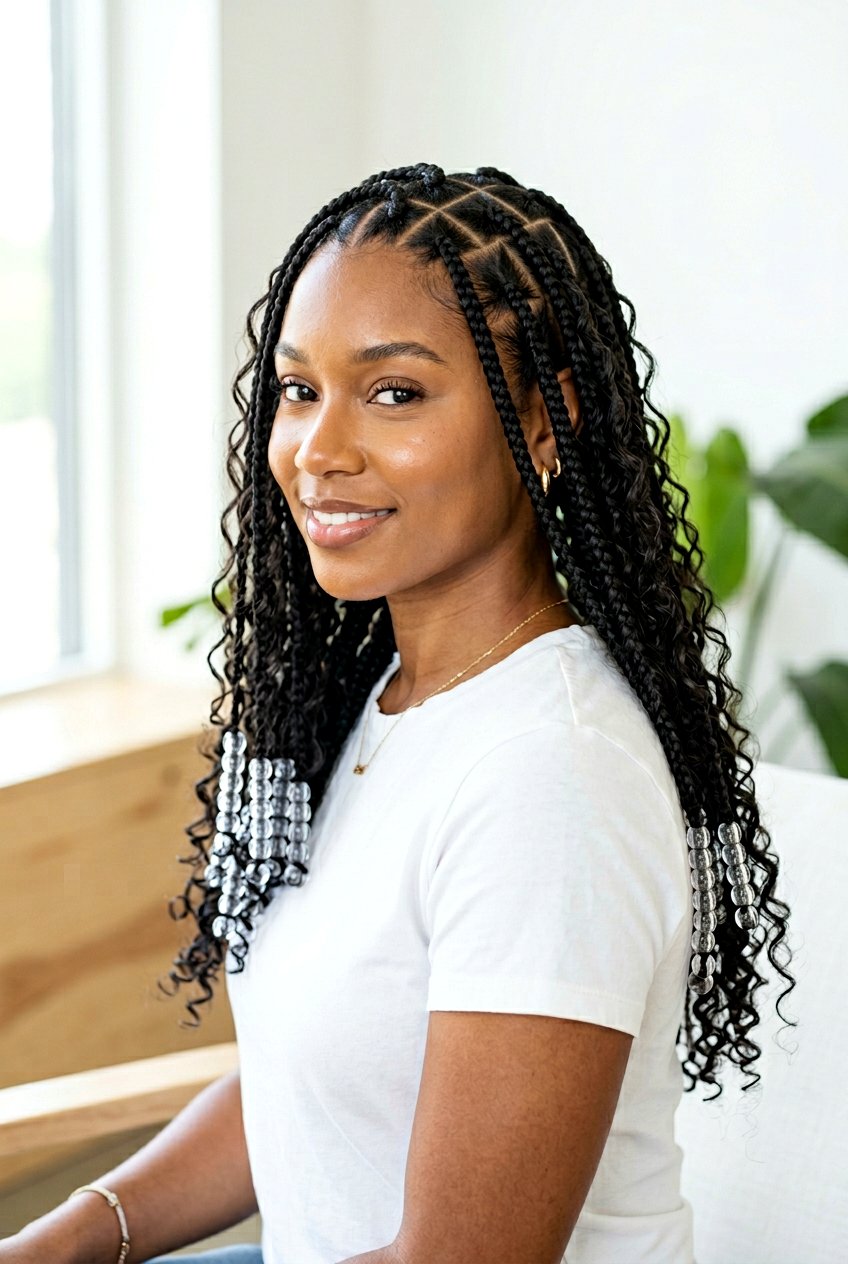 Triangle Part Bohemian Knotless Braids With Beads - 20 bohemian knotless braids with beads - 20 bohemian knotless braids with beads