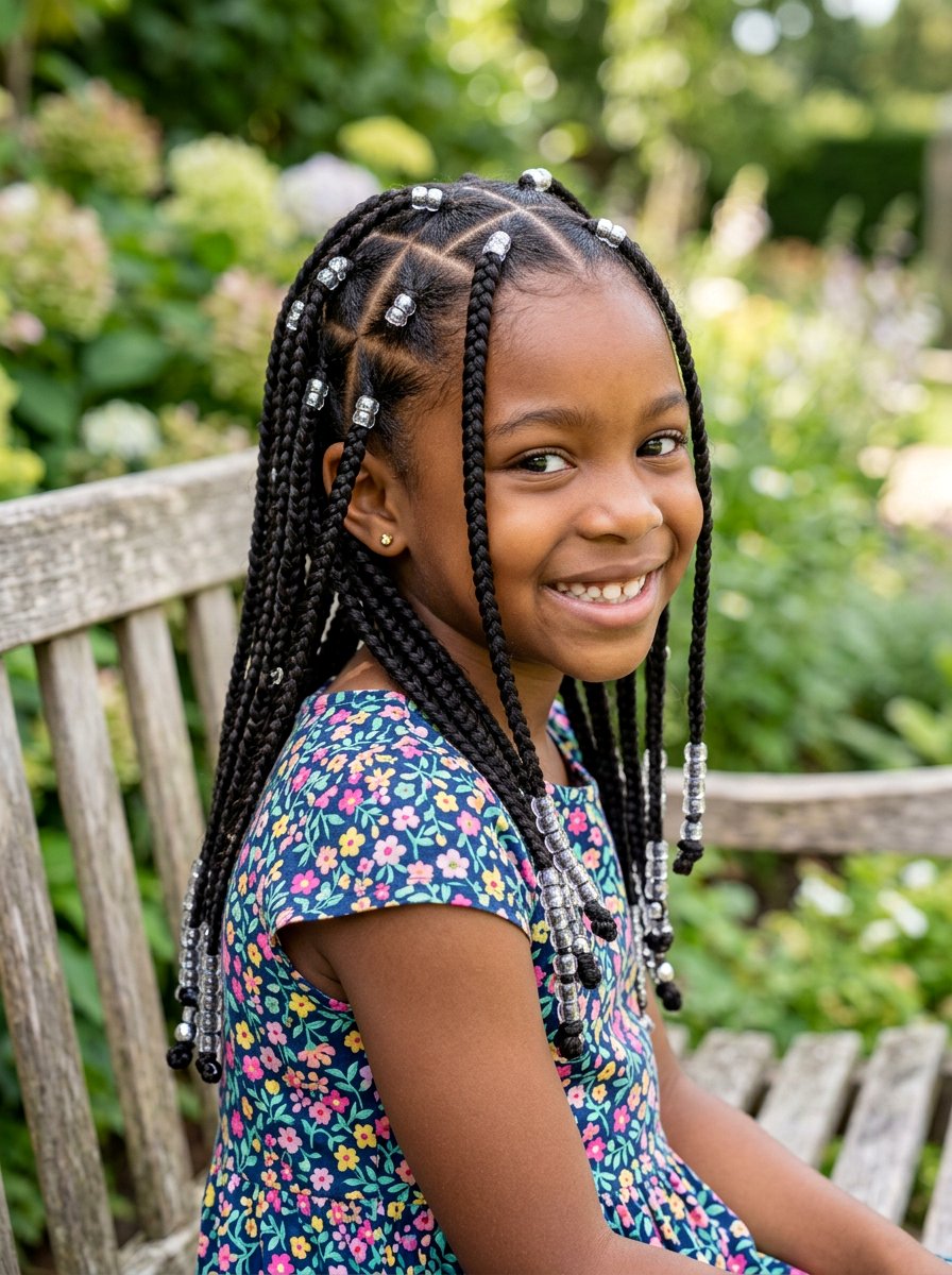 Triangle Part Box Braids With Beads - 20 kids box braids with beads - 20 kids box braids with beads