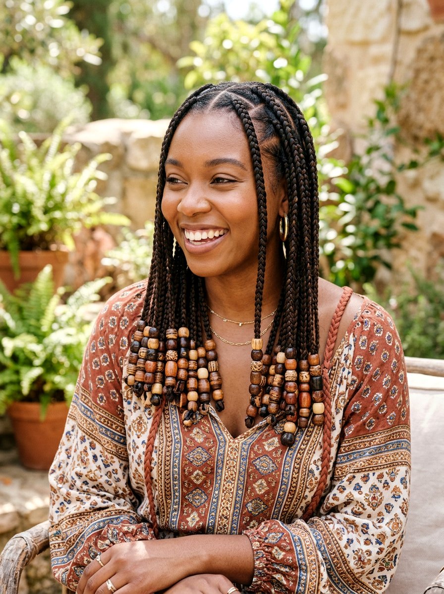 Triangle Part Box Braids With Beads - 20 triangle part box braids - 20 triangle part box braids
