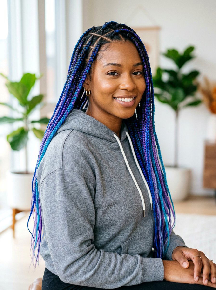 Triangle Part Box Braids With Color - 20 triangle part box braids - 20 triangle part box braids