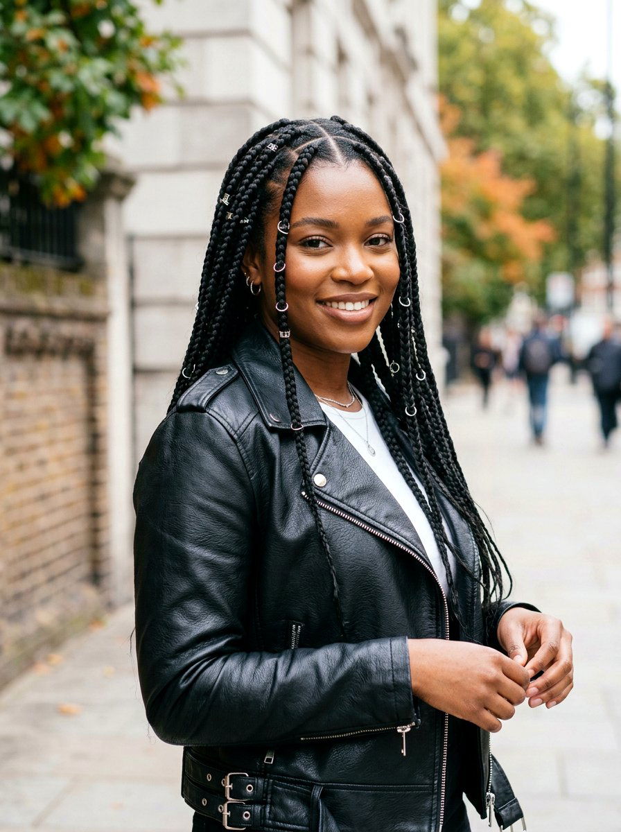 Triangle Part Box Braids With Rings - 20 triangle part box braids - 20 triangle part box braids