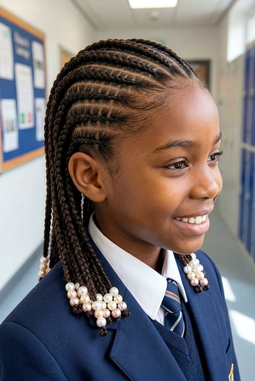 Triangle Part Box Braids with Rainbow Beads - 20 school braid styles for black girls with beads - 20 school braid styles for black girls with beads