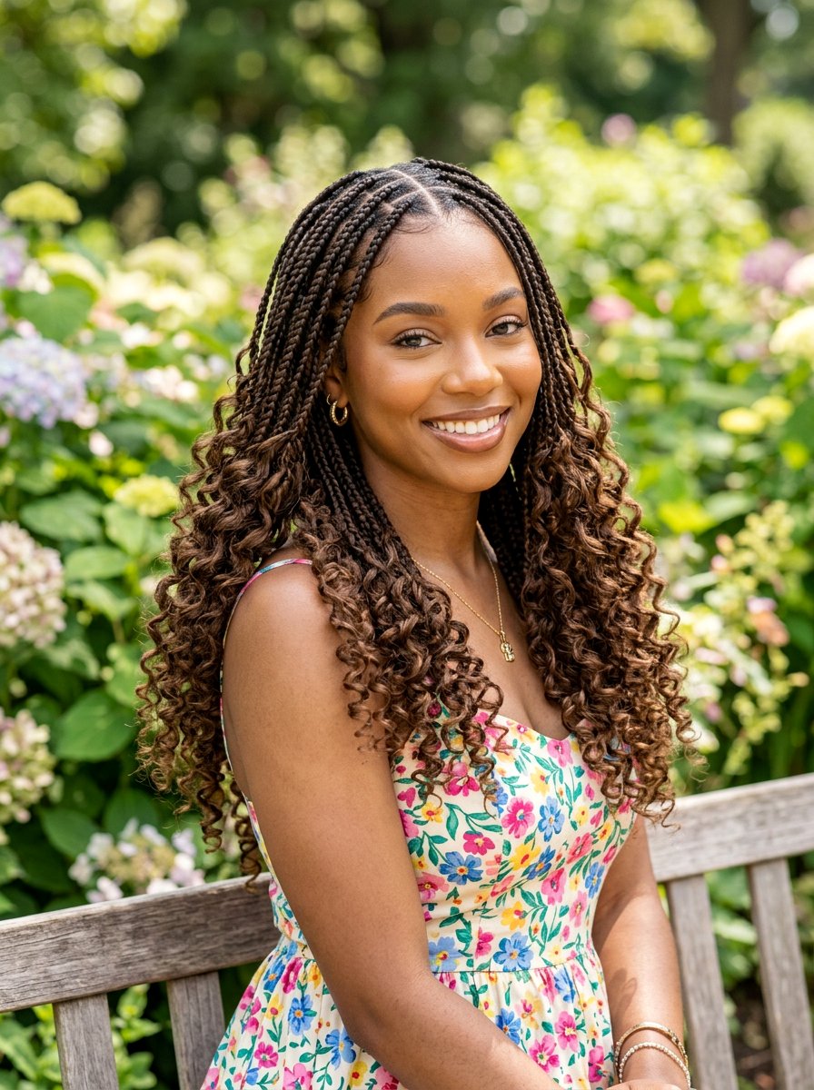 Triangle Part Braids With Curly Ends - 20 triangle part box braids - 20 triangle part box braids