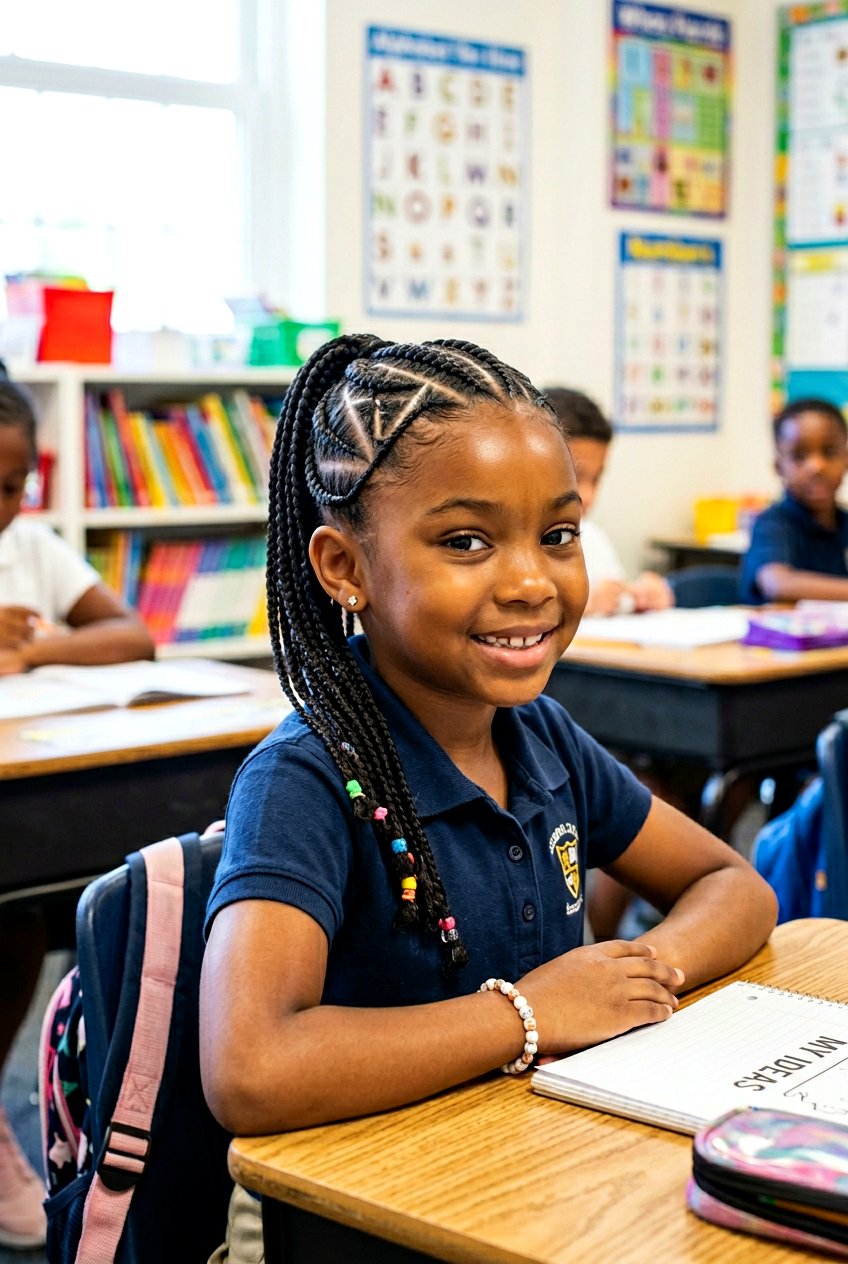 Triangle Part Cornrows with Knotless Finish - 20 school cornrow styles for black girls - 20 school cornrow styles for black girls