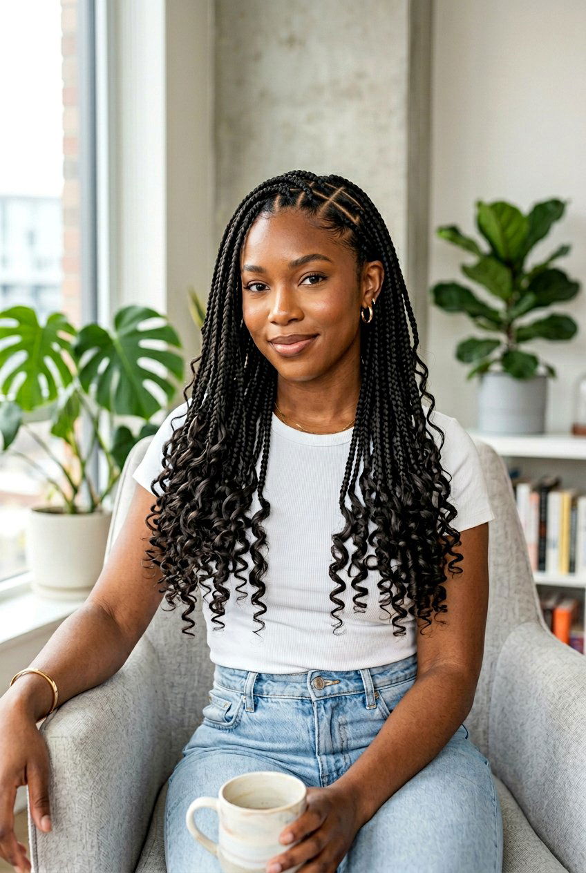 Triangle Part Knotless Braids With Curly Ends - 20 knotless braids with curly ends for women - 20 knotless braids with curly ends for women