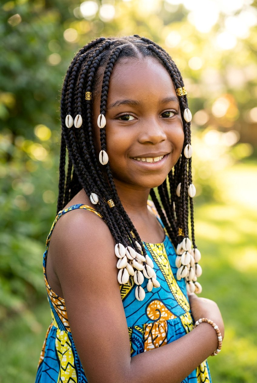 Triangle Part Knotless Braids with Pink Beads - 20 kids knotless braids with beads - 20 kids knotless braids with beads