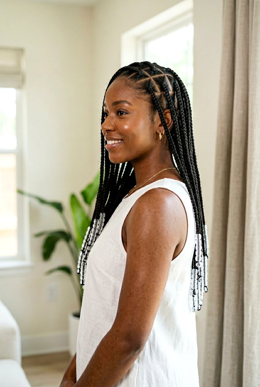 Triangle Part Medium Knotless Braids With Beads - 20 medium knotless braids with beads - 20 medium knotless braids with beads