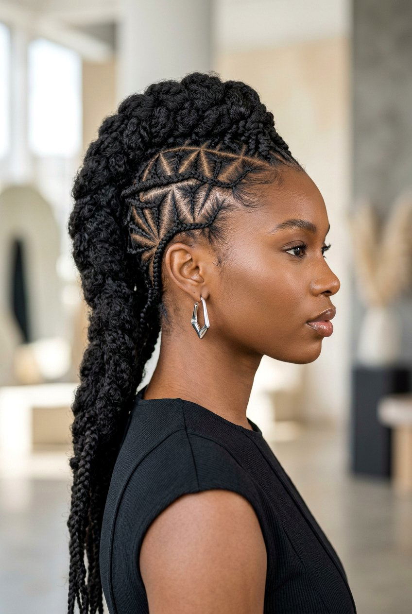 Triangle Part Mohawk Braid - 20 soft mohawk braid hairstyle for black women