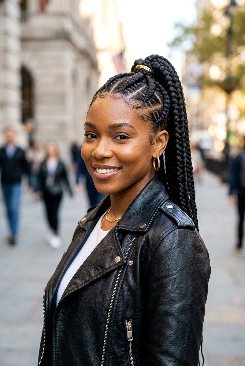 Triangle Parted Lemonade Braids Ponytail - 20 lemonade braids into ponytail - 20 lemonade braids into ponytail