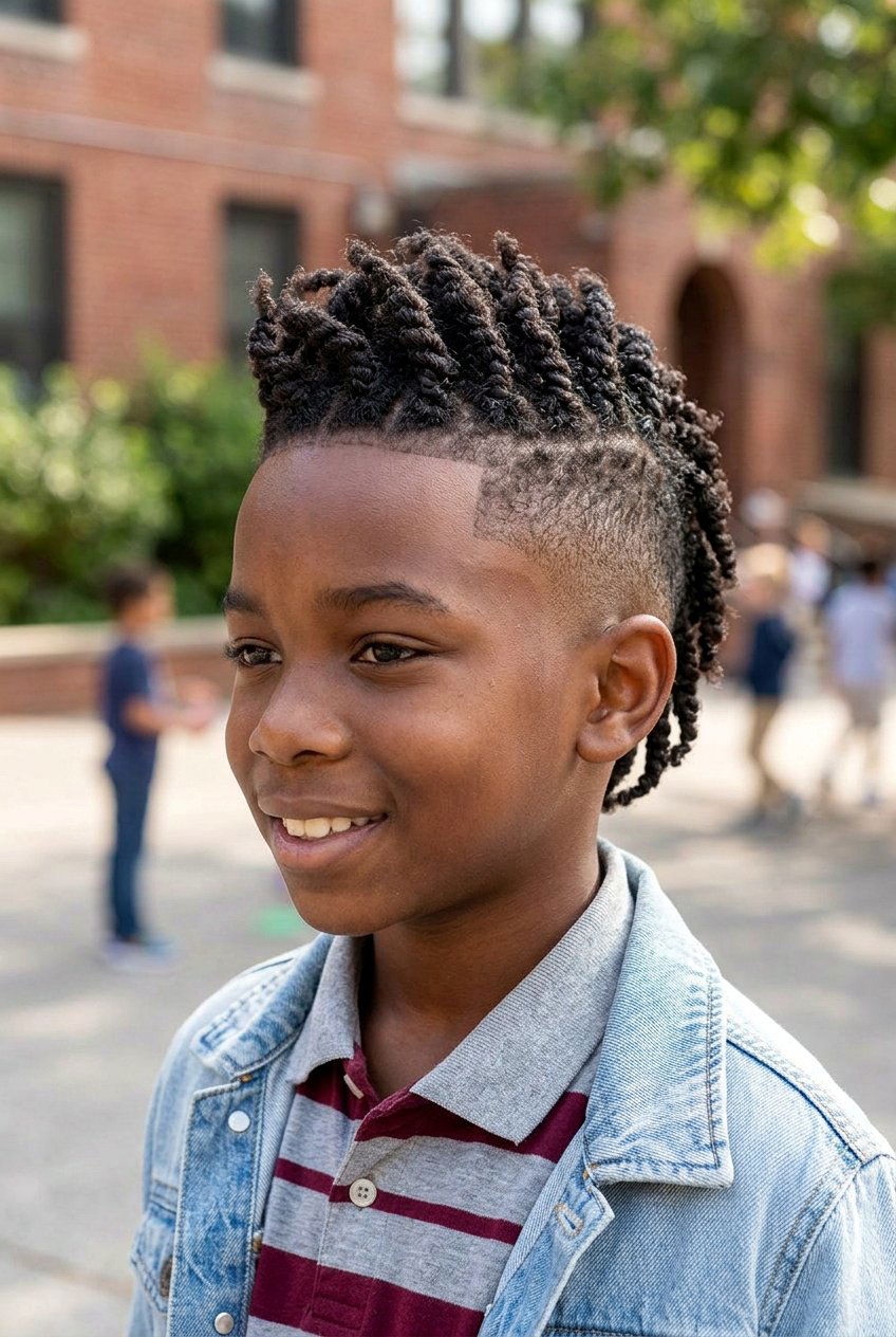 Triangle Parted Twists with Mid Fade and Edge Design - 20 black boys twist styles with fade - 20 black boys twist styles with fade