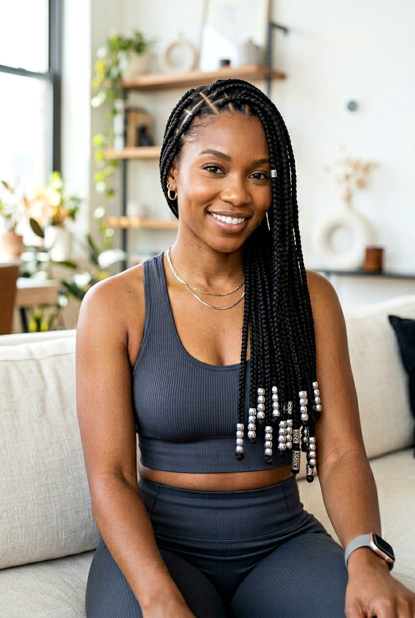 Triangle part box braids with beads - 20 box braids with beads - 20 box braids with beads