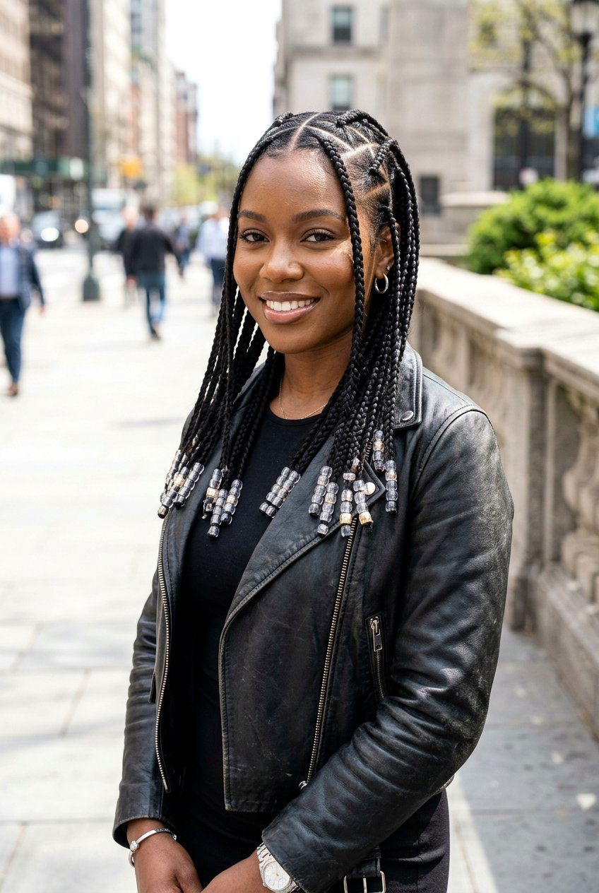 Triangle part knotless braids with beads - 20 waist length knotless braids with beads - 20 waist length knotless braids with beads