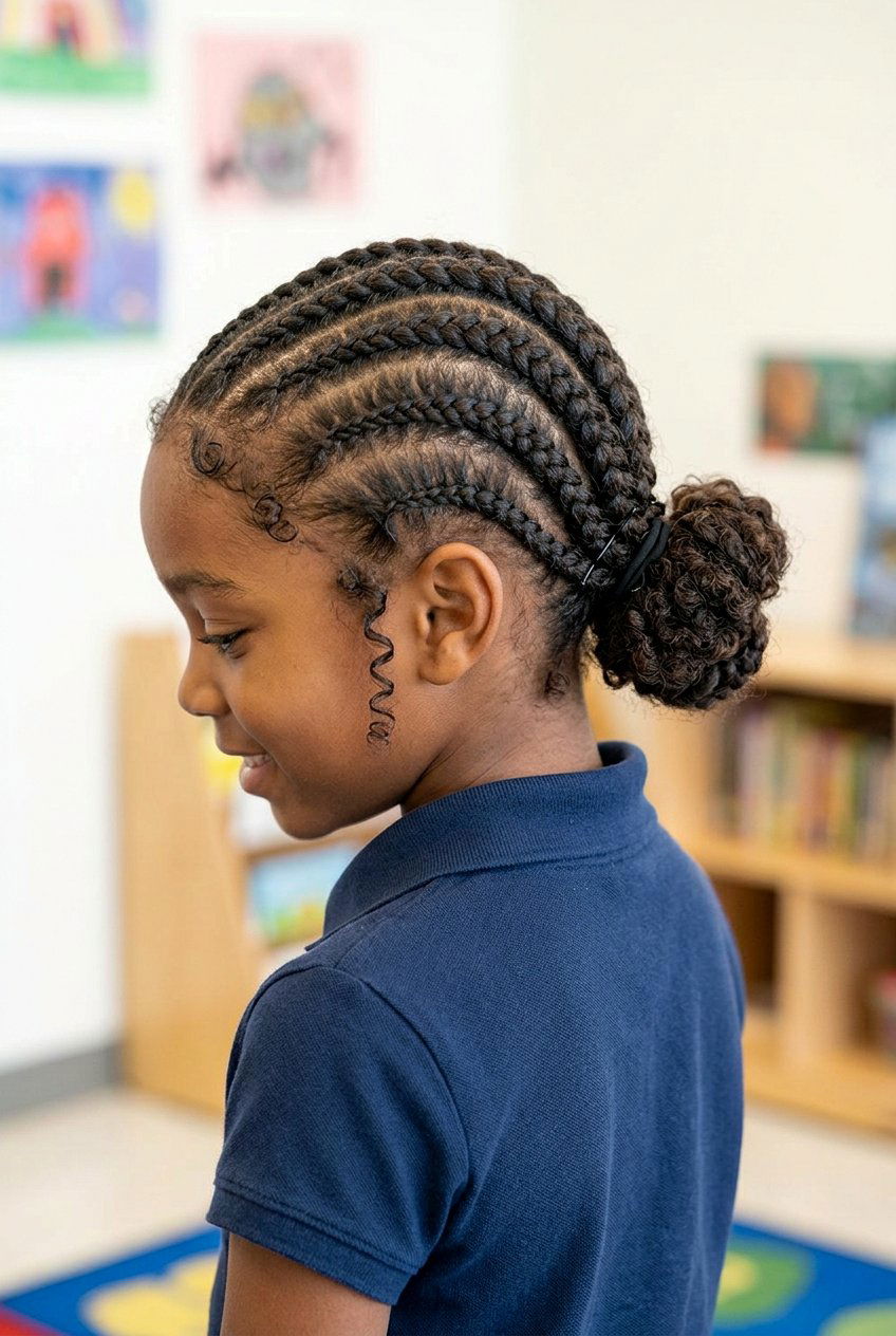 Tribal Cornrows with Curly Afro Puff Ponytail - 20 little girls cornrows with curly ponytail - 20 little girls cornrows with curly ponytail