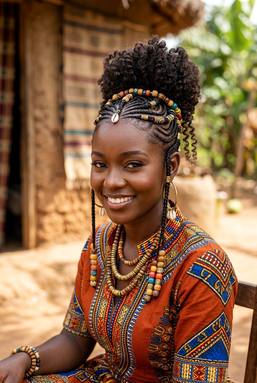 Tribal Feed In Braids Curly Bun - 20 feed in braids with curly bun - 20 feed in braids with curly bun