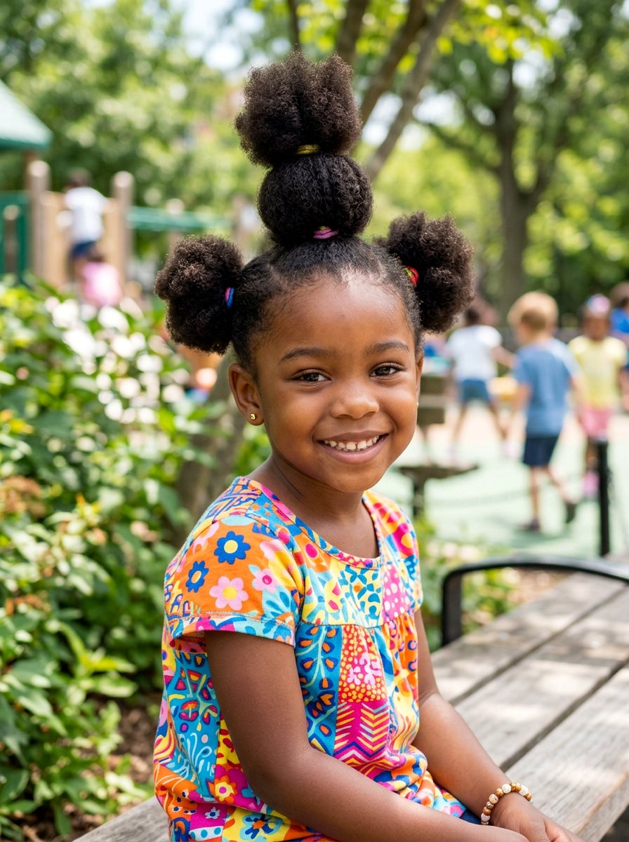 Triple Afro Puffs - 20 kids afro puff styles - 20 kids afro puff styles