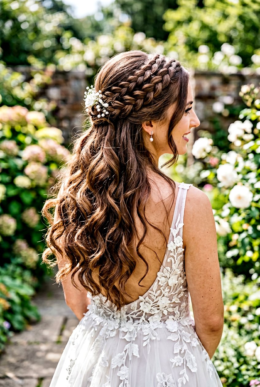 Triple Braid Crown Half Up Half Down - 20 bridal half up with braid crown - 20 bridal half up with braid crown