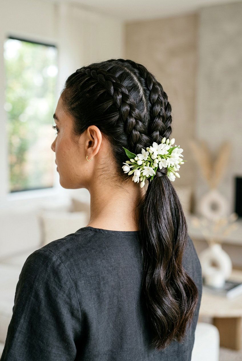 Triple Braid Ponytail With Jasmine - 20 fairycore braid hairstyle with flowers - 20 fairycore braid hairstyle with flowers