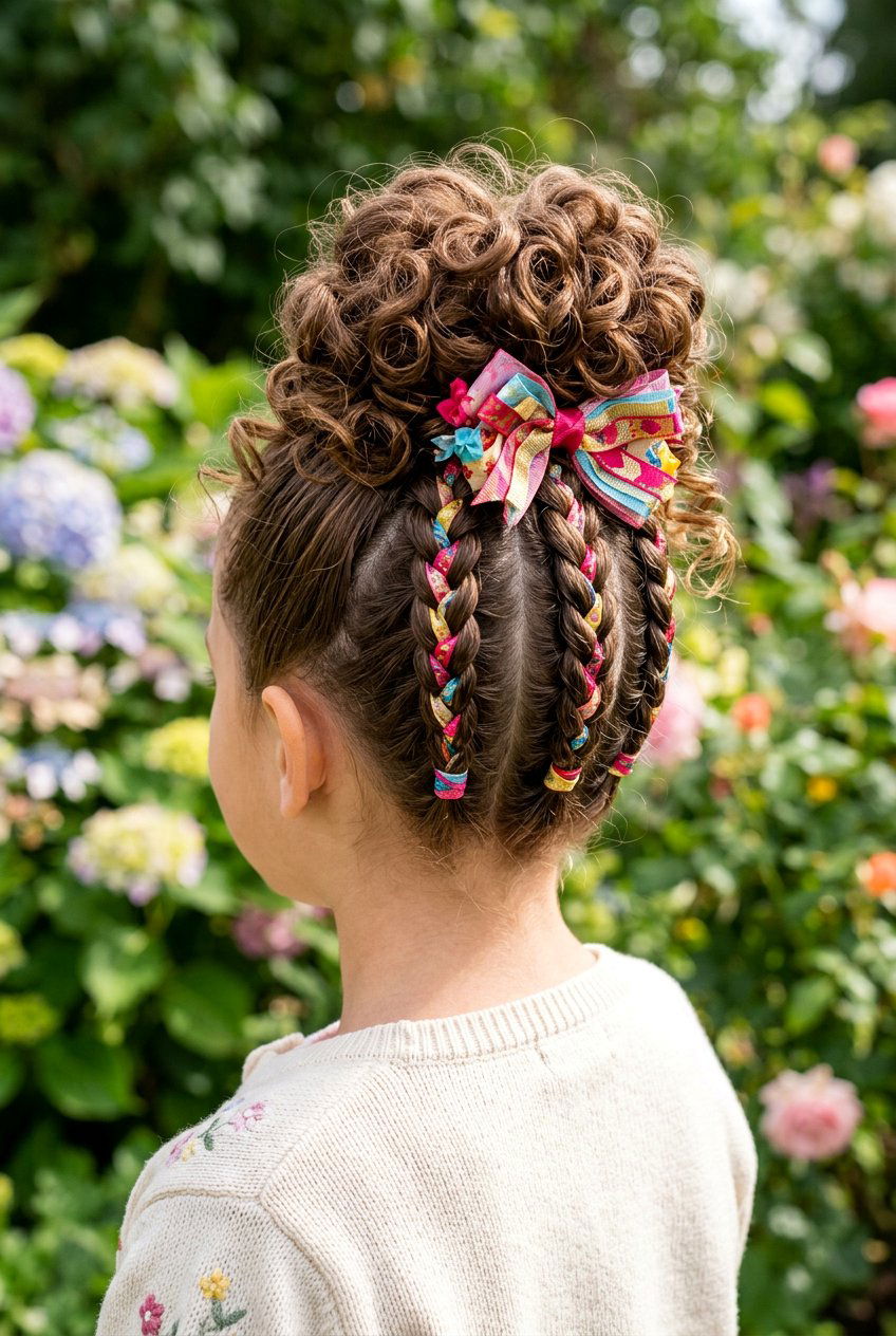 Triple Braided Bun For Kids - 20 birthday hairstyle for little girls with curls - 20 birthday hairstyle for little girls with curls