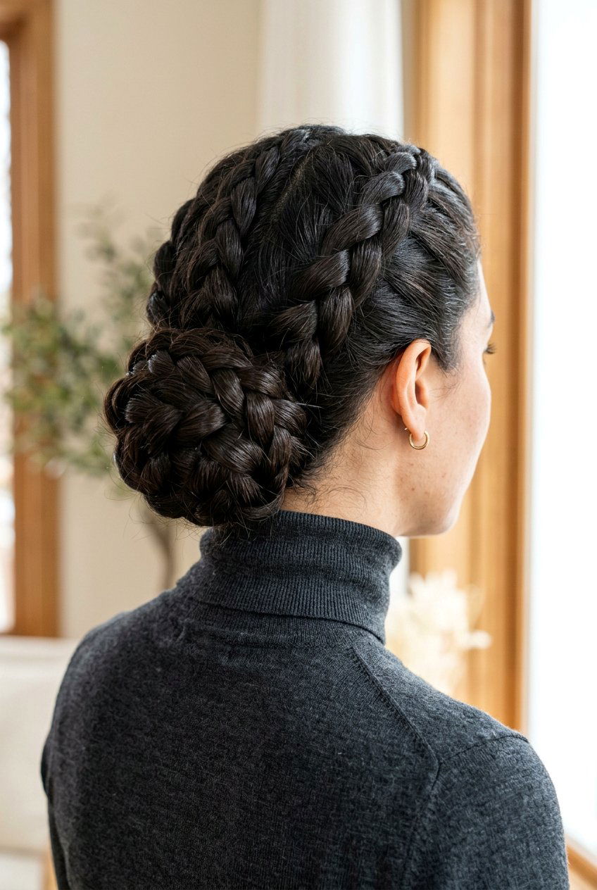 Triple Braided Low Bun For Thick Hair - 20 school hairstyle with simple braid - 20 school hairstyle with simple braid