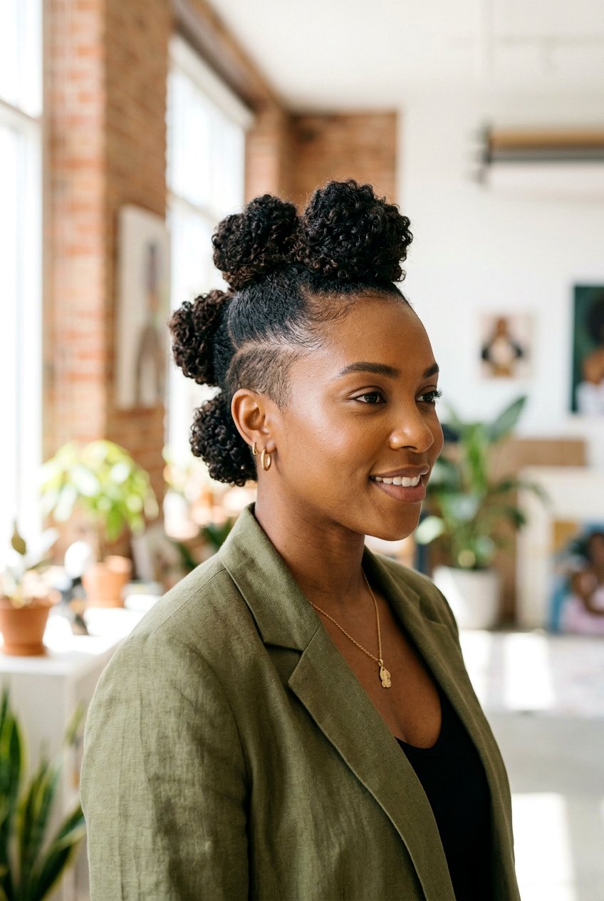 Triple Bun Mohawk - 20 school hairstyle for naturally curly hair - 20 school hairstyle for naturally curly hair